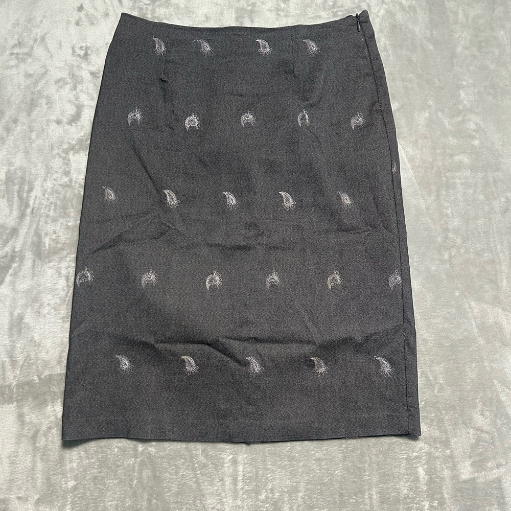 Vintage CLIO Pencil Skirt Women’s 10 Grey Embroidered Knee Length Office Career
